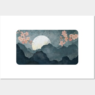 Cherry Blossom Moon Night Posters and Art